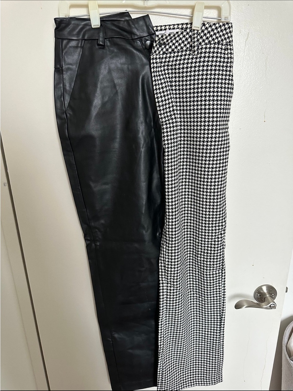 Steve Madden Black Faux Leather Trim Houndstooth Pants